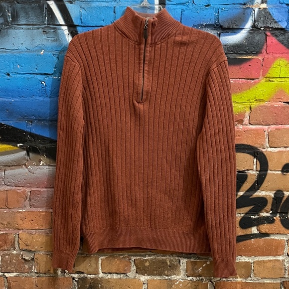 G.H. BASS Earth-men’s rust colored cotton long sleeve 1/4-zip turtleneck sweater - Picture 1 of 10